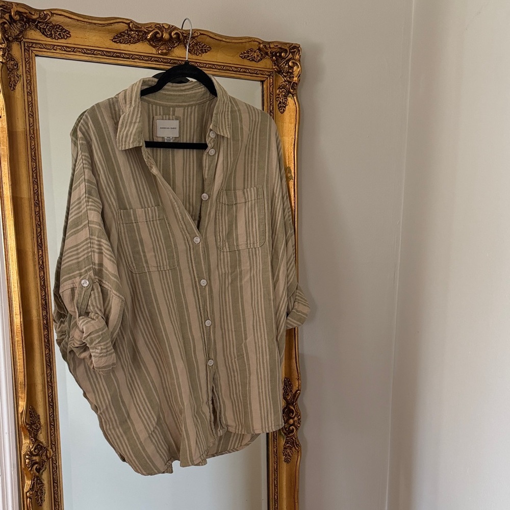 Striped Green/Tan Linen Oversized Shirt